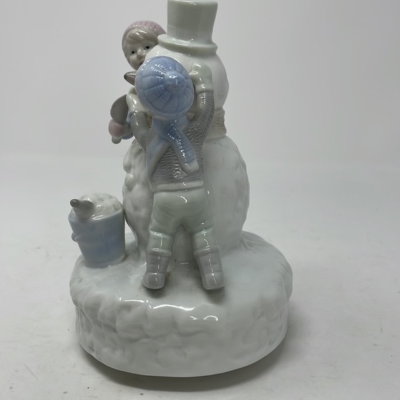 Vintage Frosty The Snowman Music Box Working Spins Winter Muted Pastel Porcelain - Picture 4 of 10